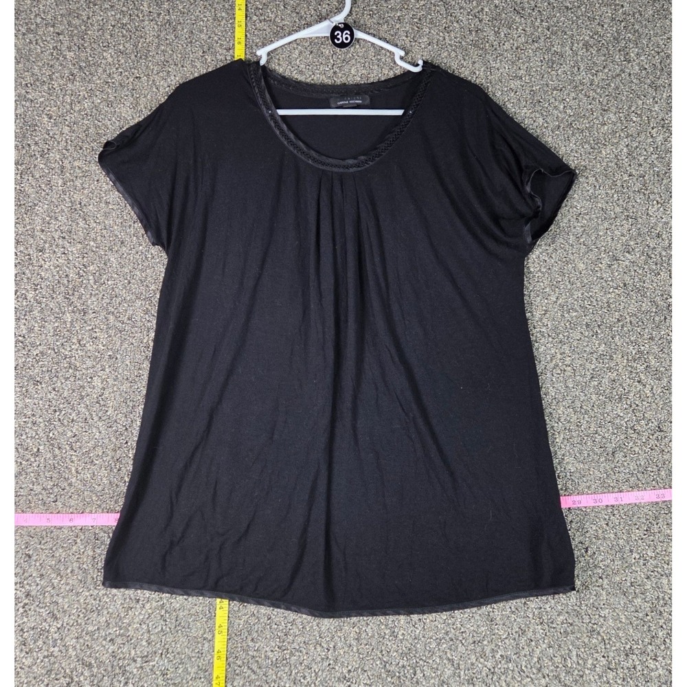 Midnight Carole Hochman Sleep Shirt Women M Black Lace Sequin Trim Pleated Top